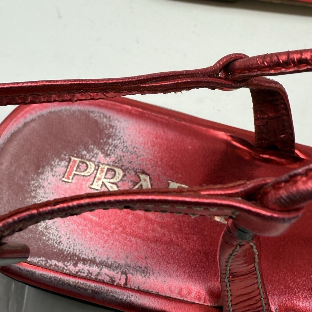 Prada Capretto Thong Leather Sandals Metallic Pinkish Red Size 7.5 (EU 38) - Picture 8 of 13